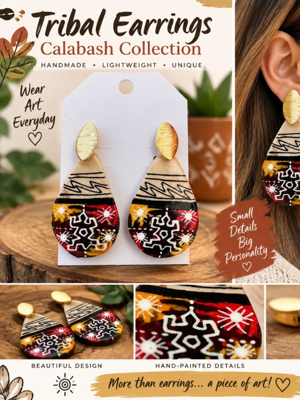 Tribal Earrings Calabash Collection l Handmade Lightweight Earrings